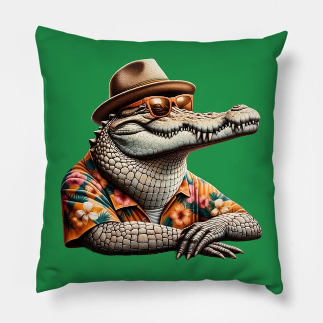 Beachside Basking: Croc's Vacation Pillow by TooplesArt