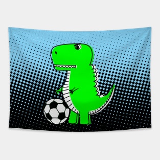 Cute Dino Playing Soccer Drawing Tapestry