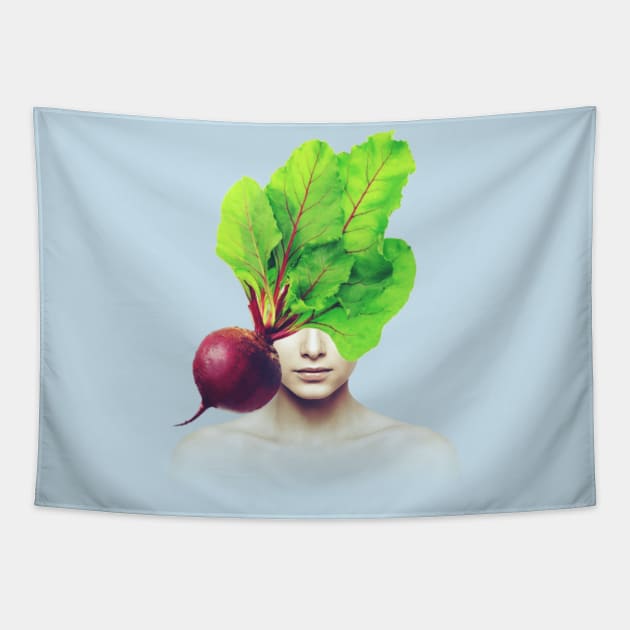 Beetroot head portrait Tapestry by reesea