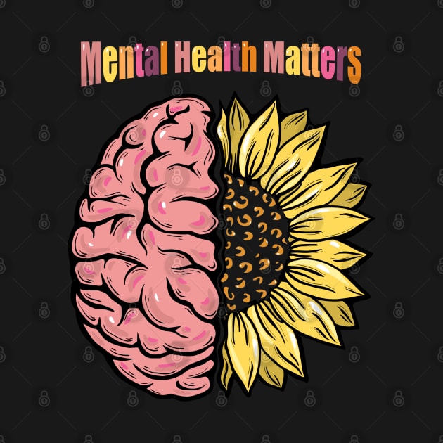 Brain Floral sunflower, Mental Health Matters by Collagedream