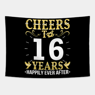 Cheers To 16 Years Happily Ever After Married Wedding Tapestry