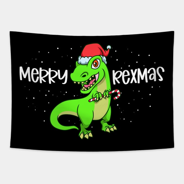 Merry Christmas with Dinosaur - Merry Rexmas Tapestry by Modern Medieval Design