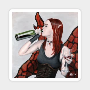 Wine Drinking Fairy Fantasy Illustration Magnet