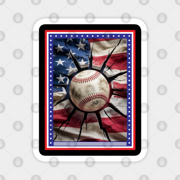 Patriotic Baseball 4th Of July USA American Flag Magnet by Creatifly Graphic Tees