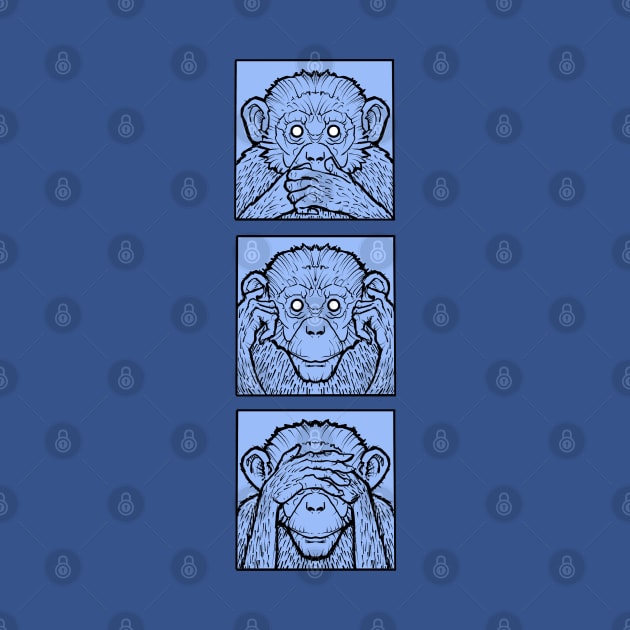 three wise monkeys in blue by weilertsen