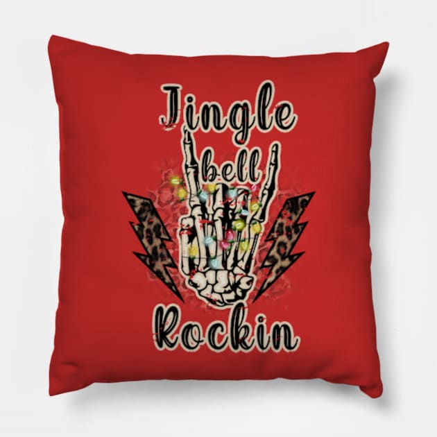 Jingle Bell Rockin' Christmas Skeleton Dark Humor Pillow by ThatVibe