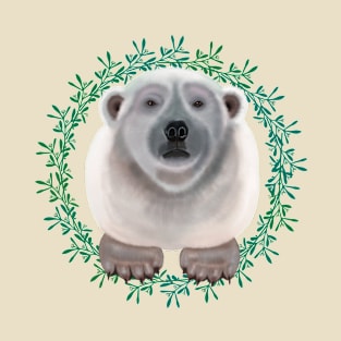 Polar Bear on circular mistletoe pattern T-Shirt