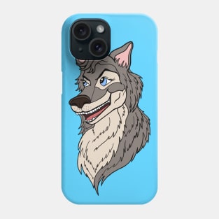 Expressive Grinning Mischievous Wolf Cartoon Head Phone Case