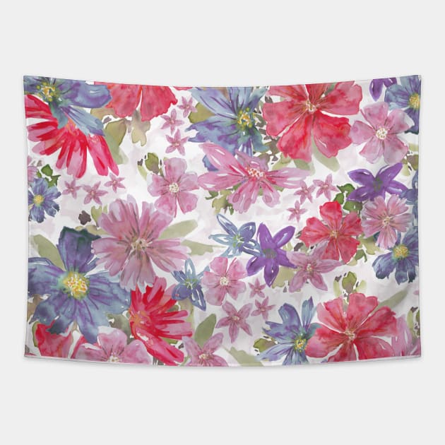 Pink, fuchsia and purple watercolor flowers Tapestry by marufemia