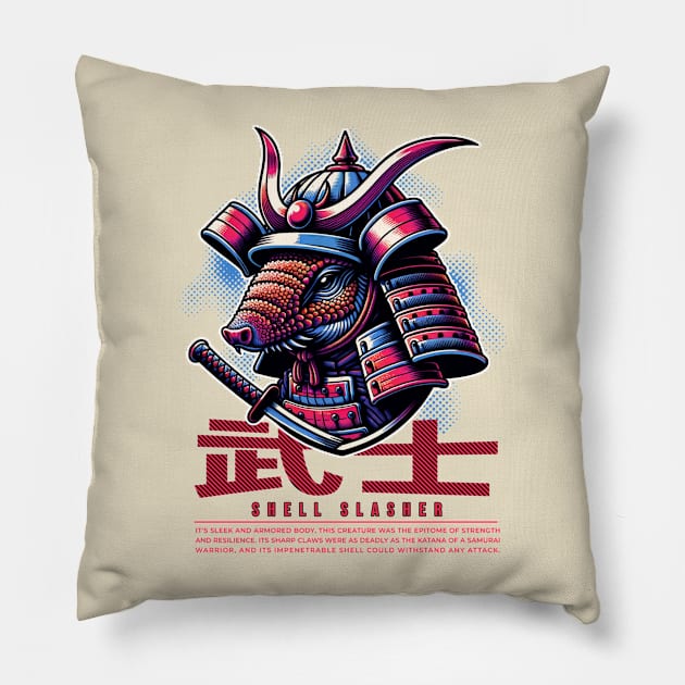 Warior Armadillo Samurai Shell Slasher Pillow by Odetee