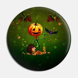 Funny pumpkin with bat Pin