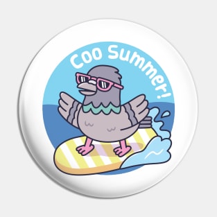 Pigeon Surfing On Surfboard Funny Coo Summer Pin