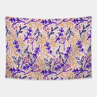 Botanicals and Dots - Hand Drawn Design - Pink, Purple, Orange, Black Tapestry