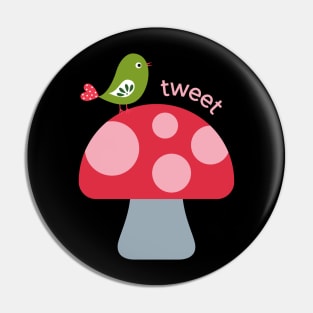 Cute and colorful Mushroom with a Bird on Top! Pin