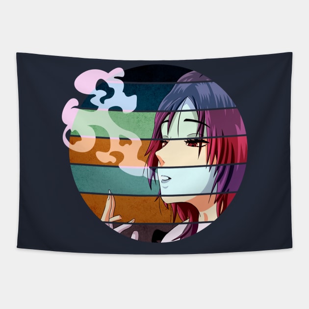 Retro & Vintage Circle Colors Sexy Anime Vaporwave Girl Tapestry by designsenpai