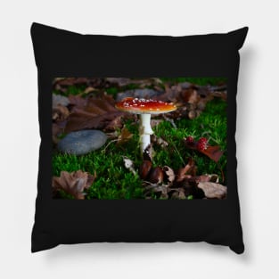 beautiful red toadstool on mossy forest floor Pillow