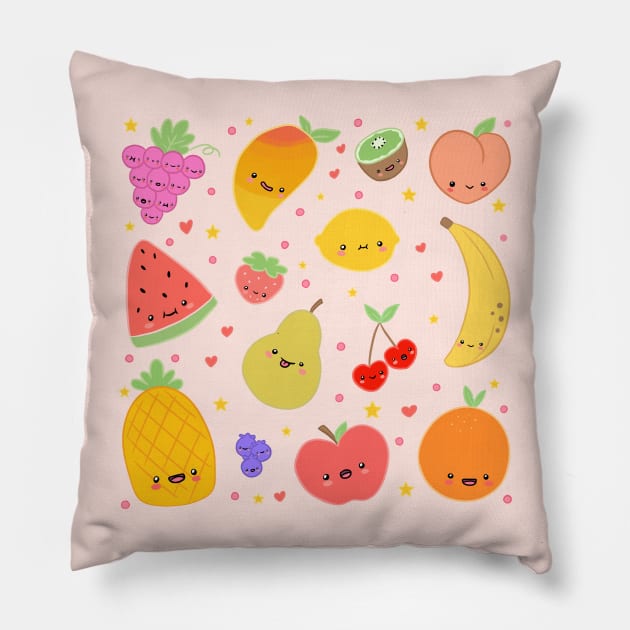 Kawaii fruits Pillow by Yarafantasyart