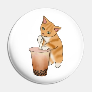 Cat Boba Tea Bubble (fluffy orange cat) Pin