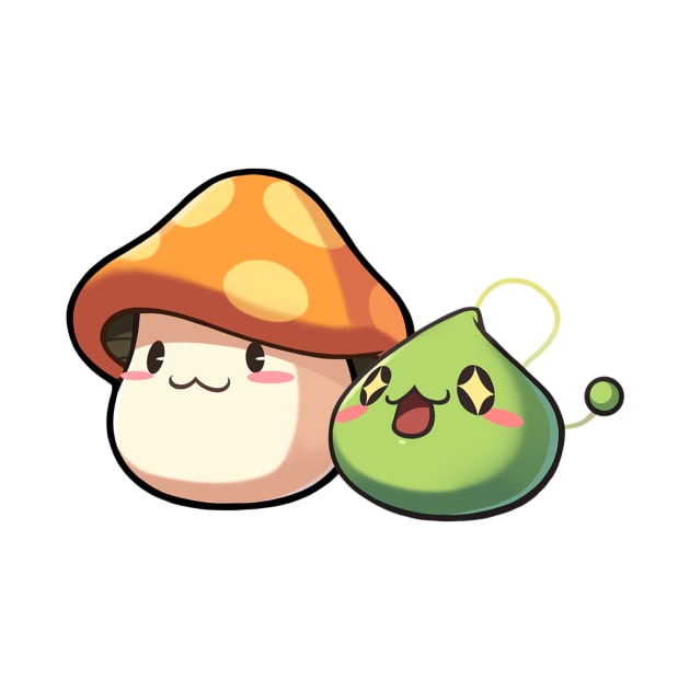 MapleStory Orange Mushroom and Slime T-Shirt by chongmingnomi