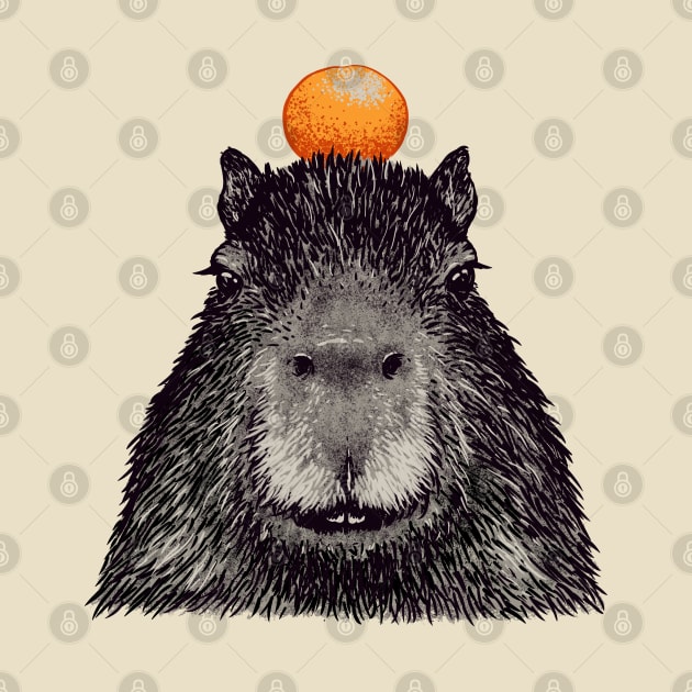 Capybara  Orange | Capy Yuzu | Capybara with Orange on Head | His Name - Gort | Portrait by anycolordesigns