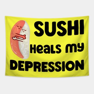 wonderful sushi heals my depression cute sake sushi hugging Tapestry