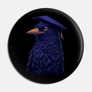 Cute Raven Wearing Graduation Hat Pin