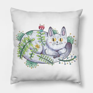 Cute Floral Cat Chilling and Curled Up Pillow