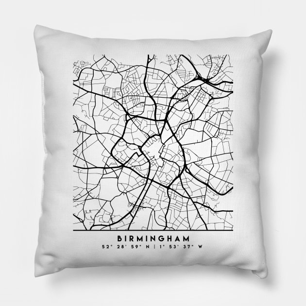 BIRMINGHAM ENGLAND BLACK CITY STREET MAP ART Pillow by deificusArt