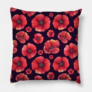 Botanical Floral Seamless pattern Poppies Pillow