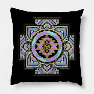 Golden Sri Yantra  / Sri Chakra in pastel lotus Pillow