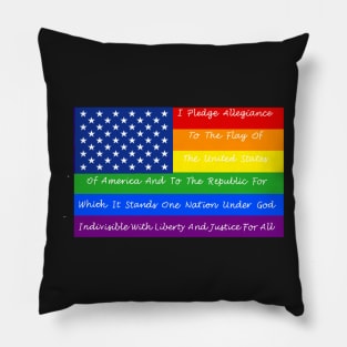 gay pride flag with pledge of allegiance Pillow