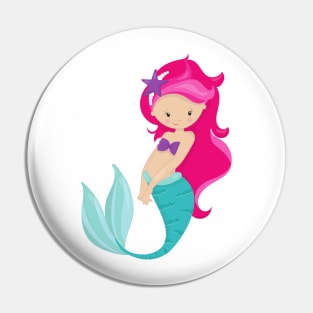 Cute Mermaid, Little Mermaid, Pink Hair, Star Pin
