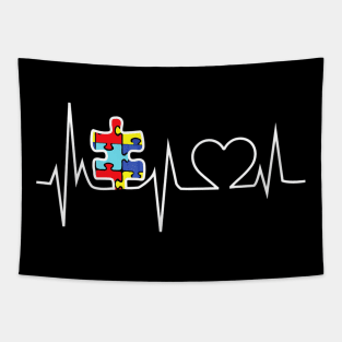 Autism Puzzle Heartbeat Tshirt Autism Awareness Tapestry