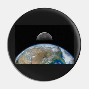 Planet Earth and Moon against dark starry sky Pin