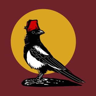 Magpie in Fez on Yellow T-Shirt