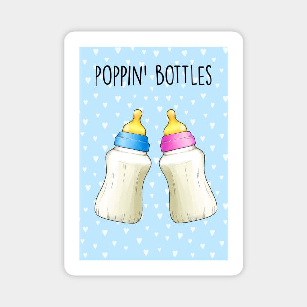 Poppin' bottles baby (blue) Magnet by Poppy and Mabel