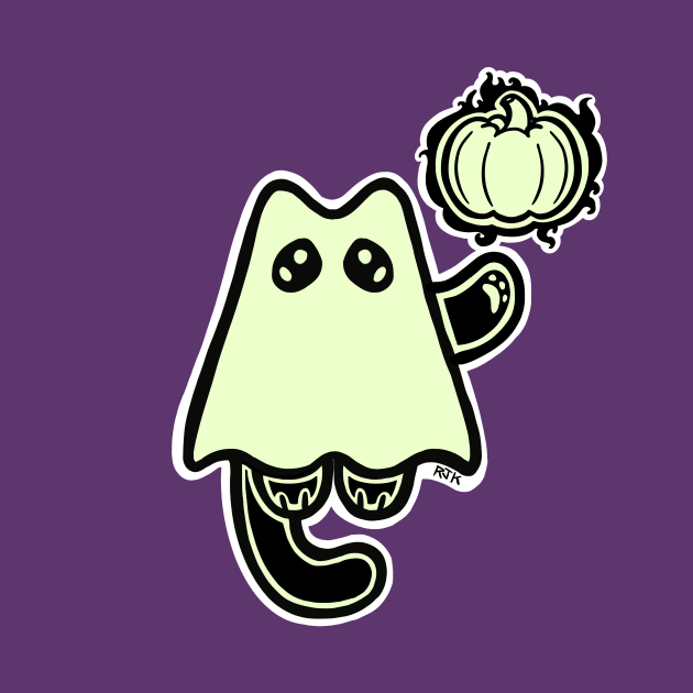 Little Ghost Cat with a Pumpkin by RJKpoyp