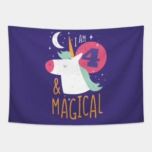 I'm 4 & Magical | Fun Unicorn Birthday Tapestry