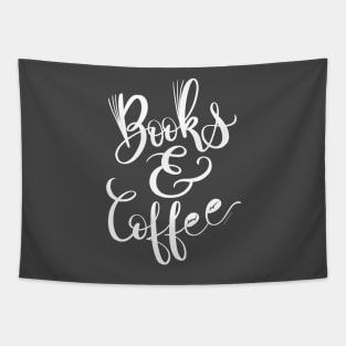 White Type Books & Coffee Hand Lettering Design Tapestry