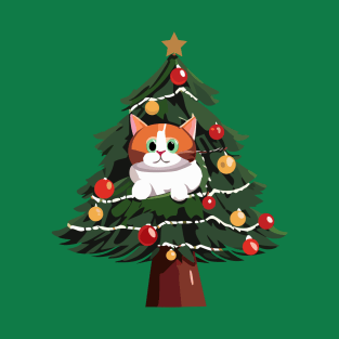 Orange Cat in a Christmas Tree T-Shirt