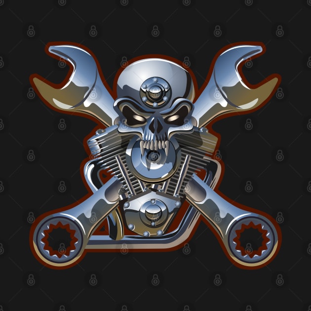 metall skull with engine by Mechanik