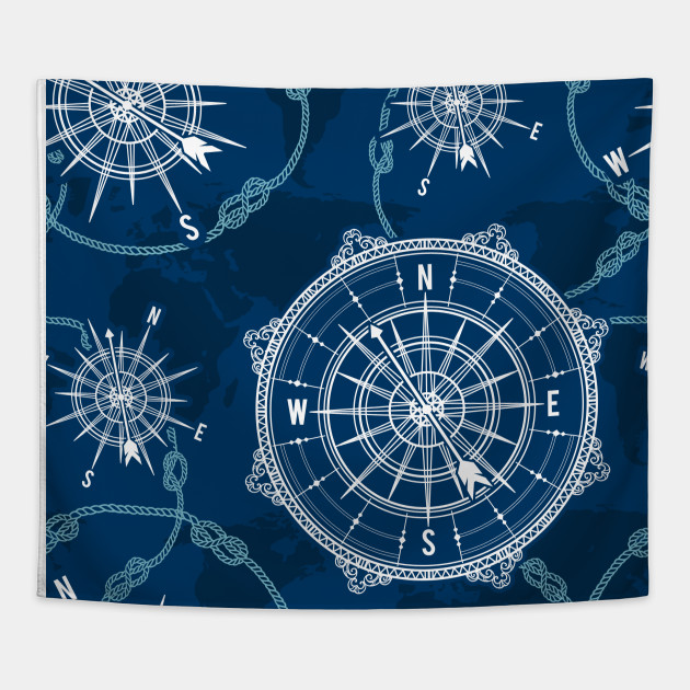Navy Blue Nautical Compass Design Nautical Art Tapestry TeePublic
