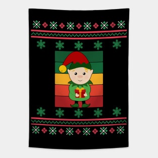 Elf Faux Ugly Christmas Sweater Funny Holiday Design Tapestry
