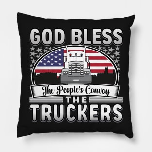 FREEDOM CONVOY - PEOPLES CONVOY US FLAG WASHINGTON DC 2022 SILVER GRAY GRADIENT LETTERS Pillow