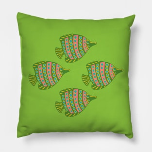 ANGLED ANGELS Tropical Angel Fish Spotted Undersea Ocean Sea Creatures in Green Pink Blue Yellow - UnBlink Studio by Jackie Tahara Pillow