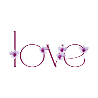 Light Pink and Purple Orchid Flower Decorated Word LOVE T-Shirt