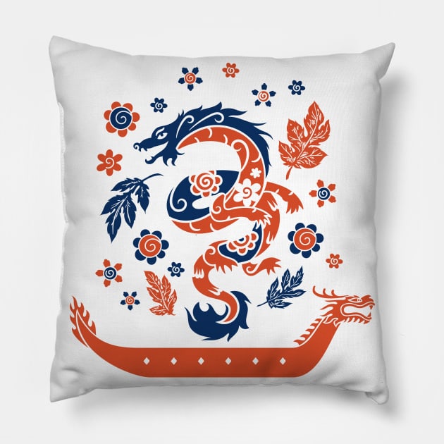 Dragon Boat Paddling Retro Look Pillow by MarkusShirts