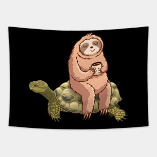 Speed is Relative Funny Sloth with coffee on a Turtle, funny shirt Tapestry