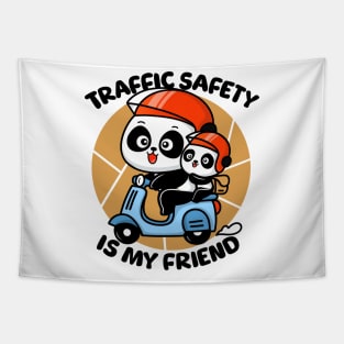 Cute panda wears helmet - Educational t-shirt for kids about traffic safety Tapestry