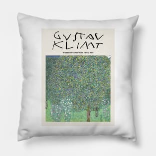 Gustav Klimt Rosebushes Under The Trees Painting Exhibition Pillow